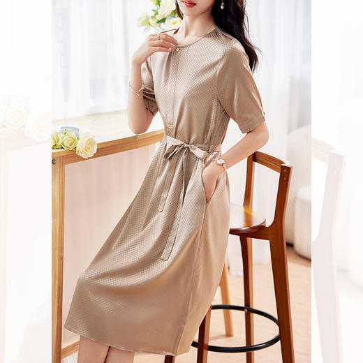 弹力缎真丝气质，显瘦桑蚕丝绸缎连衣裙KQN-29361 商品图1