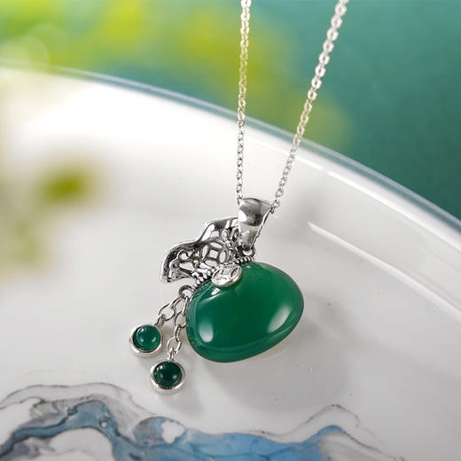 子佩集S925银【宝缘】玉髓吊坠【FLB1428】纯银绿玉髓(不含链)福袋钱袋2406 商品图0
