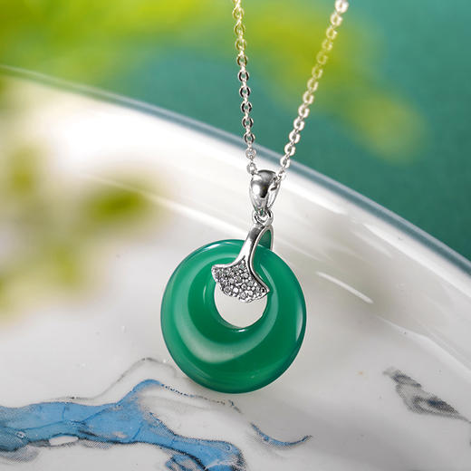 子佩集S925银【微雨杏叶】吊坠【DZB007739】纯银绿玉髓(不含链)平安扣银杏2406 商品图0