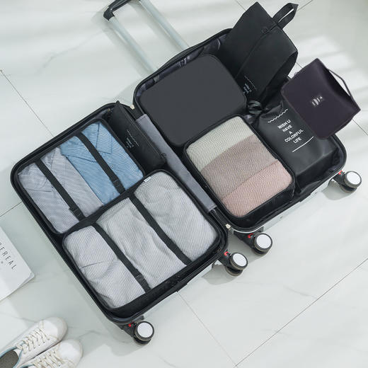 旅行收纳袋七件套装斜纹防水行李箱衣物整理收纳包多件套 商品图3