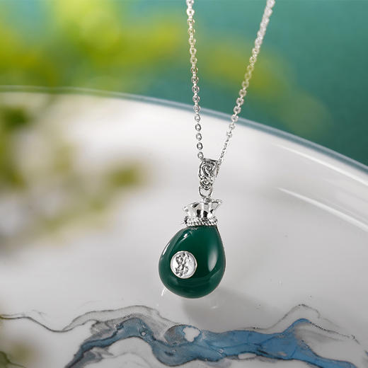 子佩集S925银【沉彩】玉髓吊坠【CY060251】纯银绿玉髓(不含链)福袋钱袋2406 商品图0