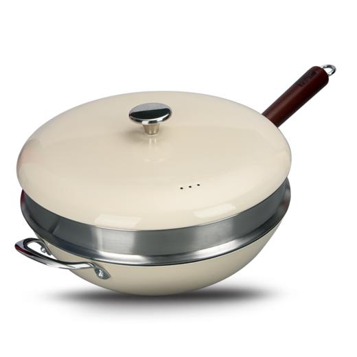 【三种材质 造就好锅】华邦·钛珐琅铁锅 炒锅 三层材质打造 导热好 不粘锅 易清洗 不生锈 0涂层 更健康 带蒸屉32cm 商品图2