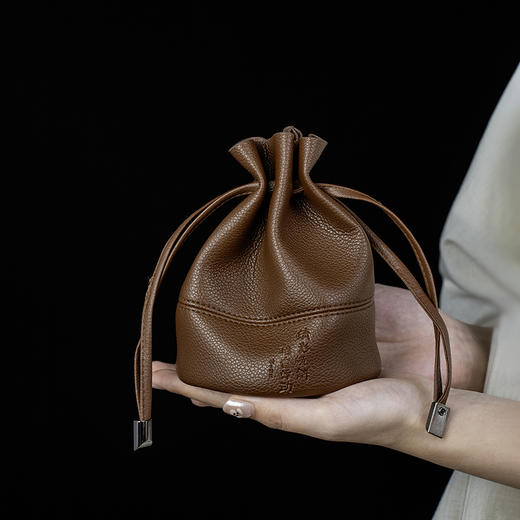 暗香疏影 皮革收纳包 咖色小茶包便携茶具茶杯收纳袋旅行茶壶快客杯袋 商品图1