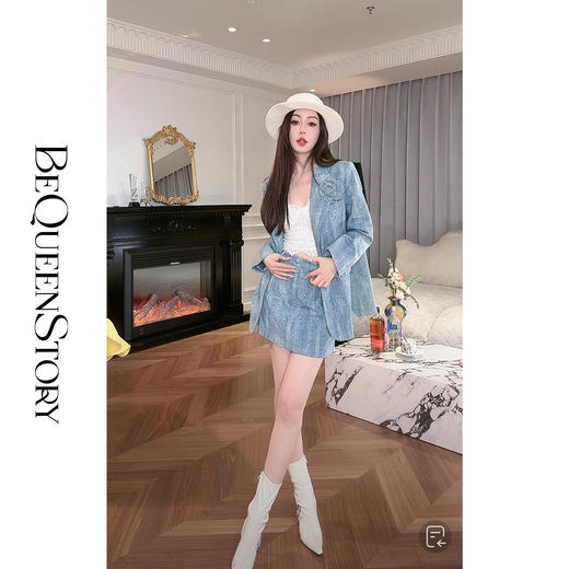 BeQueenStory【高阶主理人】重工烫银手工扎染牛仔枪驳领西装外套 商品图3