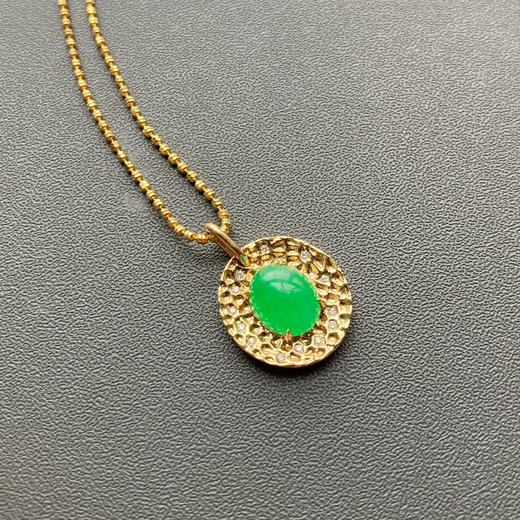 冰种阳绿翡翠蛋面吊坠18k黄金镶嵌 商品图3