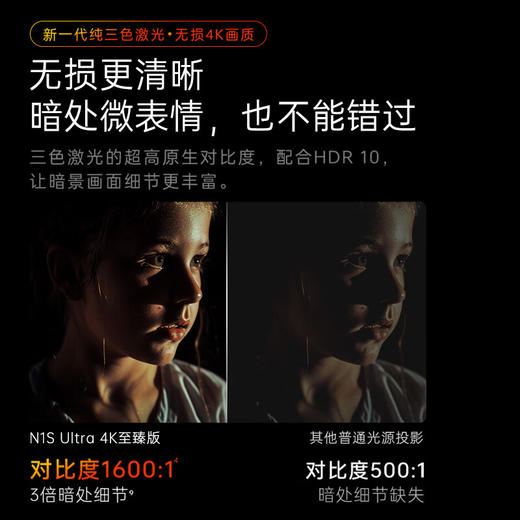 坚果投影（JMGO）N1S Ultra 4K至臻版 超高清三色激光云台投影仪家用家庭影院(升级3500CVIA+新一代无损三色激光) 商品图3