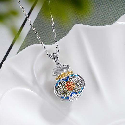 子佩集S925银【幸福光华】套链【DZ06276】纯银国潮青玉珐琅彩镀金和田青玉项链2406 商品图0