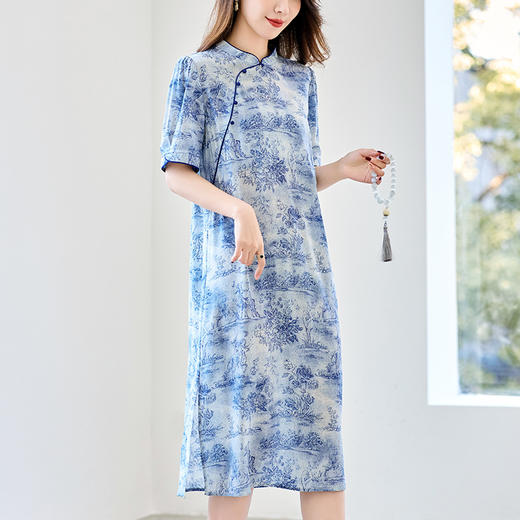 新中式国风17姆米，双绉真丝连衣裙KQN- 82497208 商品图1