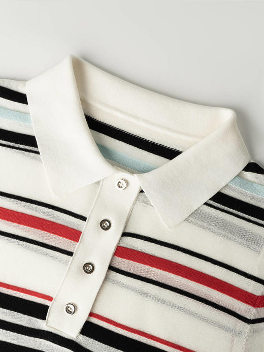 COCO ZONE "彩条Polo"时尚翻领彩条针织衫休闲上衣CC1B1410 商品图5