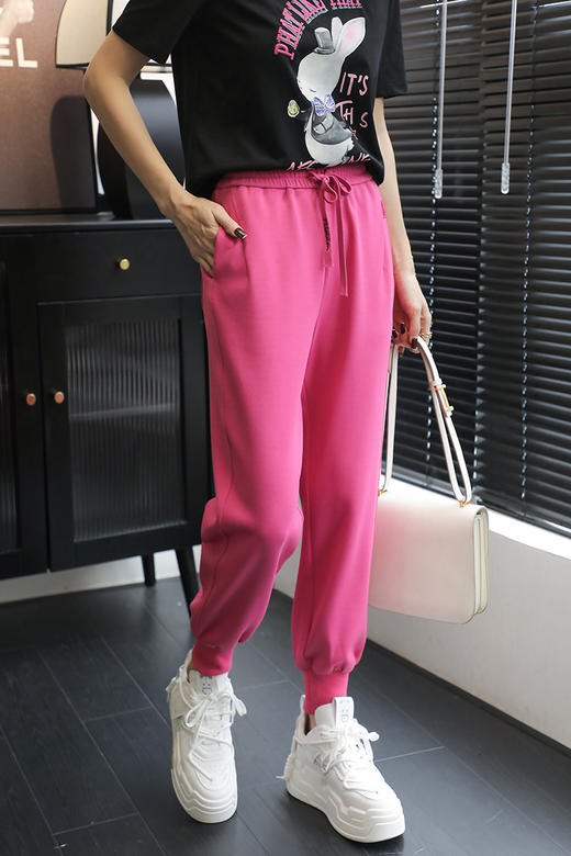 抽绳腰左绣字母小标束脚长裤 9522100045 商品图1