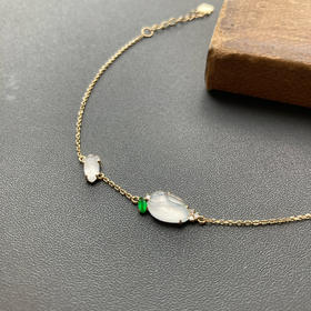 玻璃种翡翠兔兔手链18k黄金镶嵌