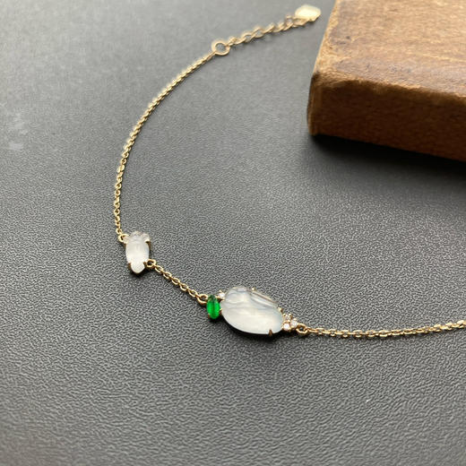 玻璃种翡翠兔兔手链18k黄金镶嵌 商品图0