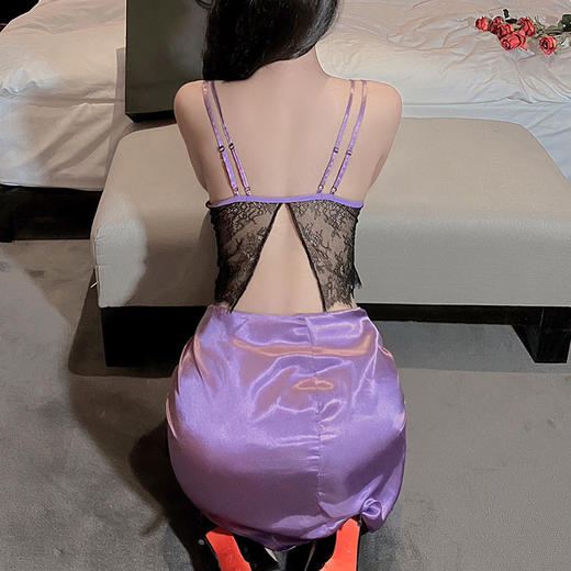 霏慕 韵味熟女深V透视分体装6495 吊带蕾丝文胸上衣包臀短裙性感情趣内衣夫妻刺激制服性感睡衣浴睡袍 商品图10