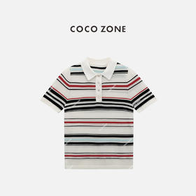 COCO ZONE "彩条Polo"时尚翻领彩条针织衫休闲上衣CC1B1410