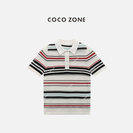 COCO ZONE "彩条Polo"时尚翻领彩条针织衫休闲上衣CC1B1410 商品图0