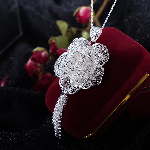 子佩集S990银玫瑰吊坠【MG1】纯银花丝(不含链)2406 商品图1
