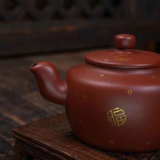 牟家辉 描金鸣泉壶 大红袍 宜兴紫砂原矿茶壶紫砂壶功夫茶泡茶壶茶具仿古 商品图5