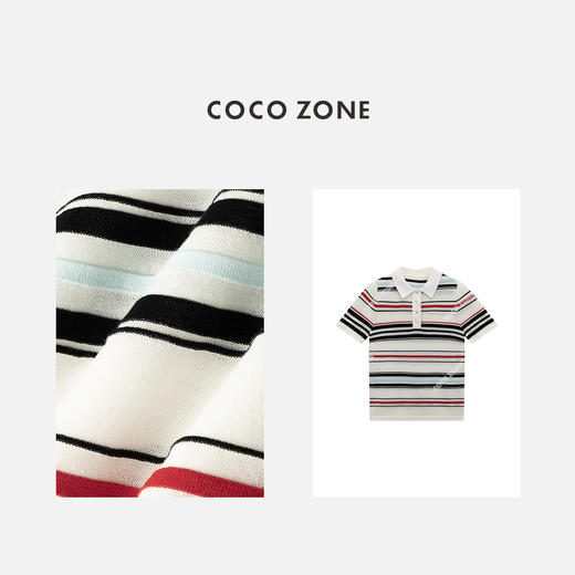 COCO ZONE "彩条Polo"时尚翻领彩条针织衫休闲上衣CC1B1410 商品图2