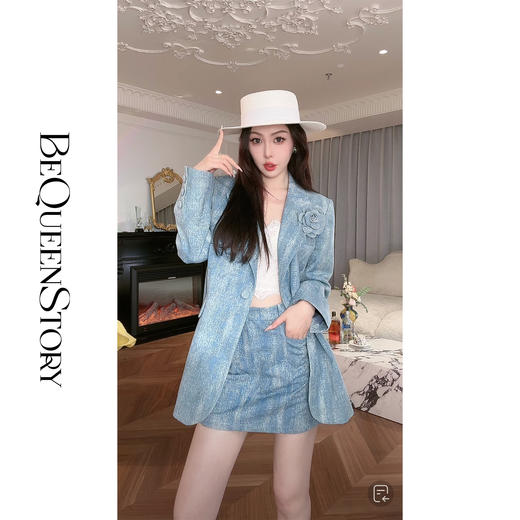 BeQueenStory【高阶主理人】重工烫银手工扎染牛仔枪驳领西装外套 商品图2