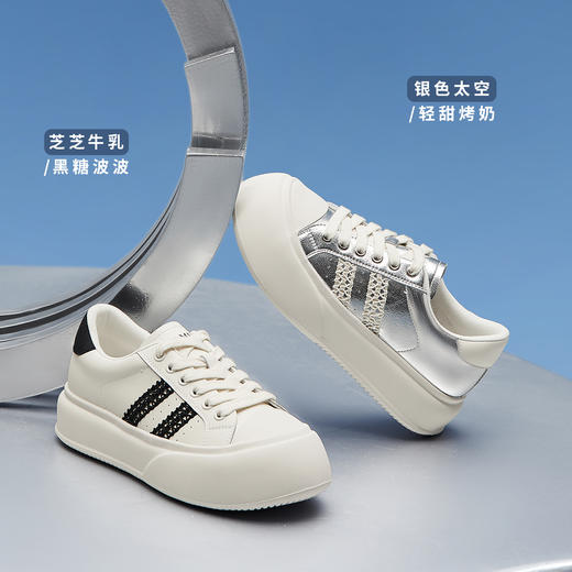 【折扣价】骆驼女鞋2025春季新款圆头百搭拼色小白鞋女厚底增高休闲运动板鞋 L24S577095 商品图0