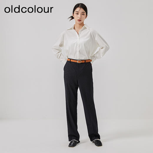oldcolour2023春季新款黑色条纹直筒休闲长款西装裤女N12073256 商品图3