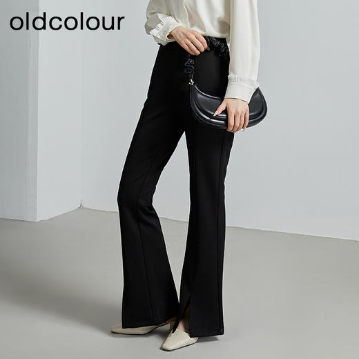 oldcolour秋季新款开叉微喇通勤风显瘦高腰直筒长裤女P340703A1 商品图3