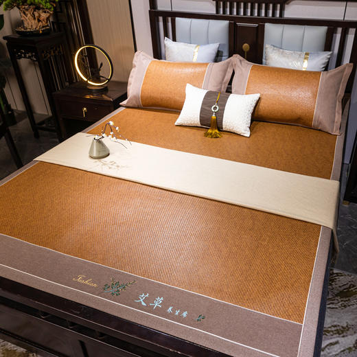 母婴级A类艾草藤席三件套夏季凉席裸睡冰丝席草席学生宿舍软席子艾草养生 商品图0