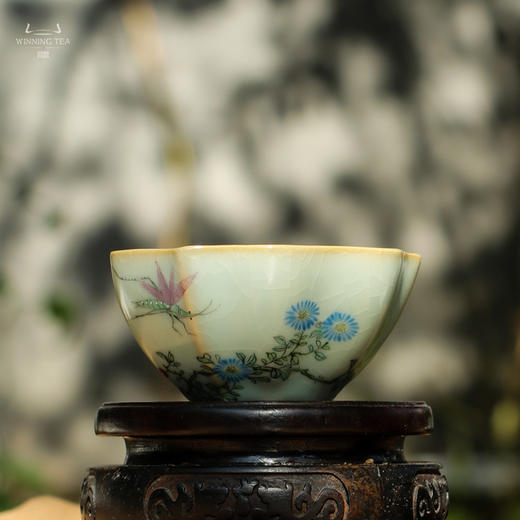 问鼎汝瓷鼎峰系列天青老款三叶杯 (虫草之韵) 商品图0