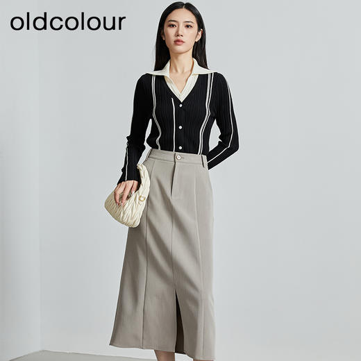 oldcolour秋季新款韩版修身高腰直筒休闲高级感中长裙女P330608A1 商品图2