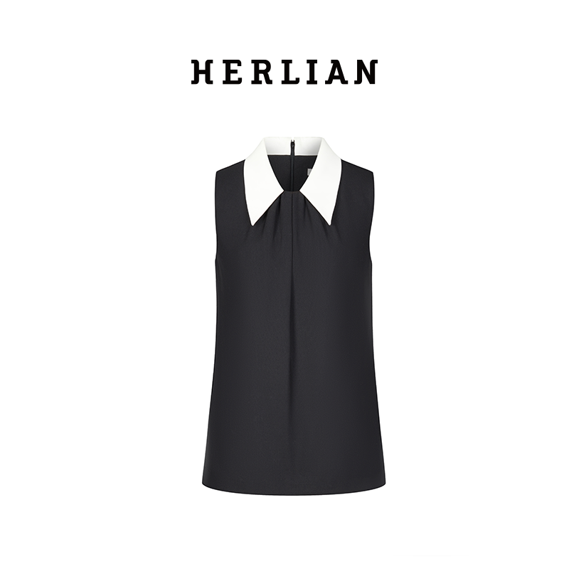 HL2DAWDR1007 拼色翻领A字无袖上衣
