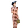 SKY文艺格子长款短袖旗袍2024夏季新款复古国风年轻少女旗袍裙 商品缩略图4
