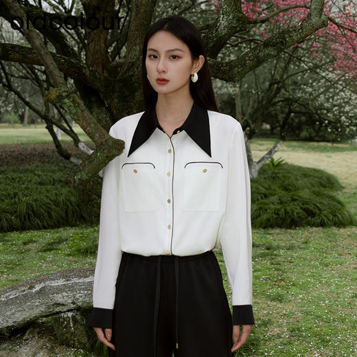 oldcolour通勤衬衫2023春新款款宽松显瘦百搭长袖上衣女P11013140 商品图3
