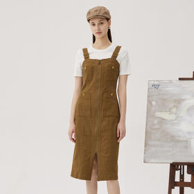 谜底背带裙女2024秋款时尚帅气猎装感修身中长款连衣裙247ML5011