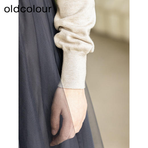 oldcolour2023春秋季新款假两件针织拼接连衣裙女气质网纱裙P341002A1 商品图3