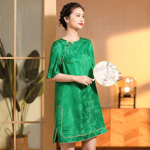 真丝缎竹梅中袖旗袍改良夏高档国风女装AYK-220513 商品图1