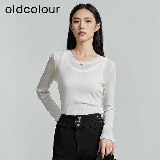 oldcolour秋季新款圆领长袖T恤女修身防晒纯色打底衫女P330201A1 商品图1