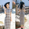 SKY文艺格子长款短袖旗袍2024夏季新款复古国风年轻少女旗袍裙 商品缩略图1