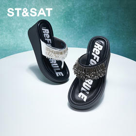 星期六摩登时髦流苏厚底坡跟人字拖SSC2110321