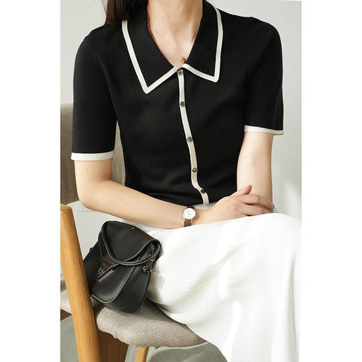 【极简撞色】小香风POLO针织衫短袖 百搭洋气 经典不过时 上身优雅大方 商品图3