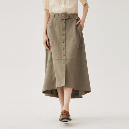 谜底A字型半身裙2024秋季新品优雅通勤风高腰长裙配腰带243MB1205 商品图0