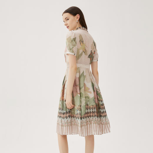 谜底国风印花连衣裙短袖女2024秋款复古浪漫收腰衬衫裙243ML1117 商品图2
