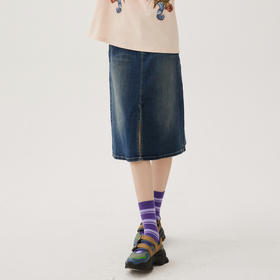 谜底牛仔半身裙2024秋新品复古高腰百搭都市休闲中长裙243MB1002