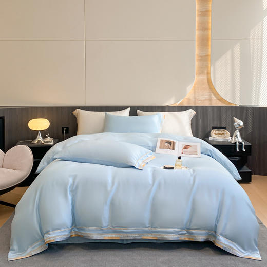 【一抹淸“凉“，夏日睡眠新宠儿】夏季新款 凉感天丝四件套 纯色高端刺绣 冰丝床上用品 家用被套床单四件套-QQ 商品图10