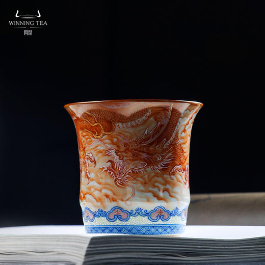 问鼎汝瓷鼎峰柴窑天青竹节杯（龙凤呈祥）（缺货） 商品图0