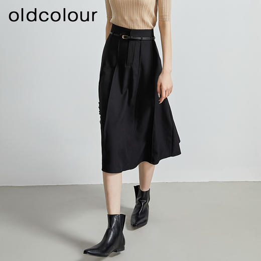 oldcolour春秋季新款中长款通勤收腰显瘦百褶半身裙字女P310607A1 商品图1