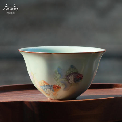 问鼎汝瓷天青老款大葵口杯(小池清荷) 商品图0