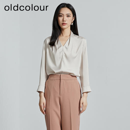 oldcolour秋季新款轻熟风职场V领长袖衬衫打底衬衫女P320105A1 商品图2