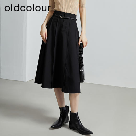 oldcolour春秋季新款中长款通勤收腰显瘦百褶半身裙字女P310607A1 商品图3