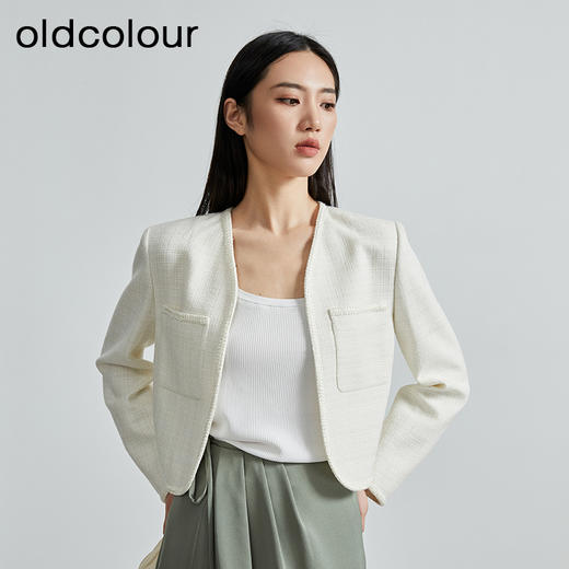 oldcolour秋季新款法式白色质感小香风短外套女P330406A1 商品图3