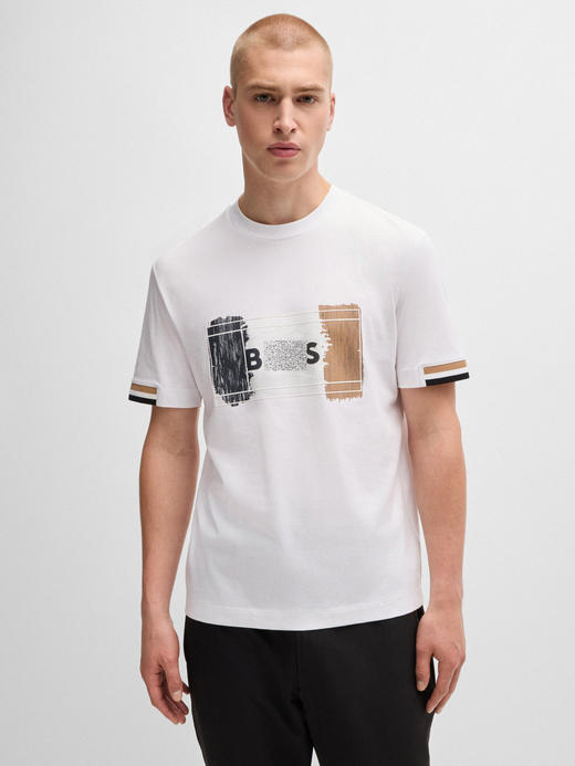 老板 2024夏新款  男士 三色艺术图案 棉质圆领短袖T恤 Z-11803 商品图7